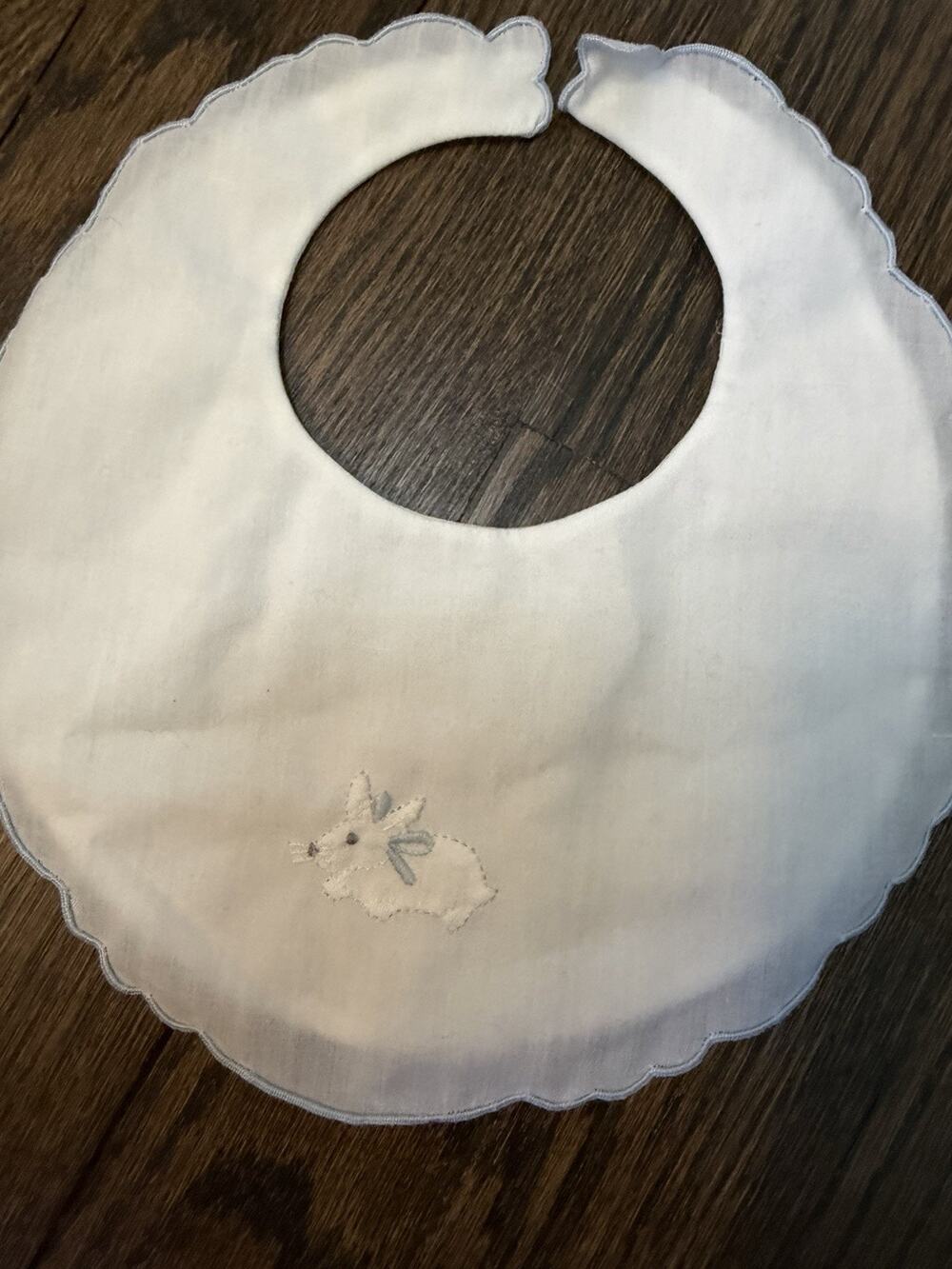 Infant Heirloom White Embroidered Bunny Easter White Bib